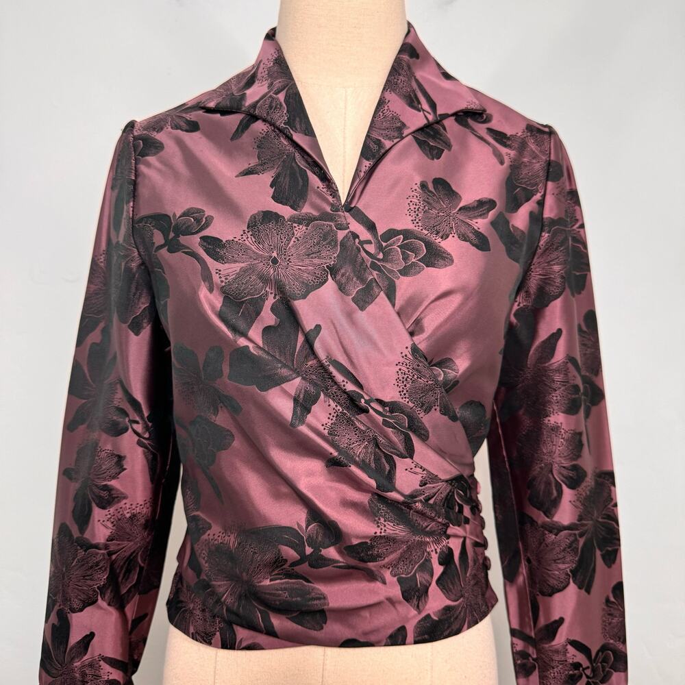 Carmen Marc Valvo Collection Floral Blouse Pink Black Floral Cocktail Size 6 - Picture 2 of 12